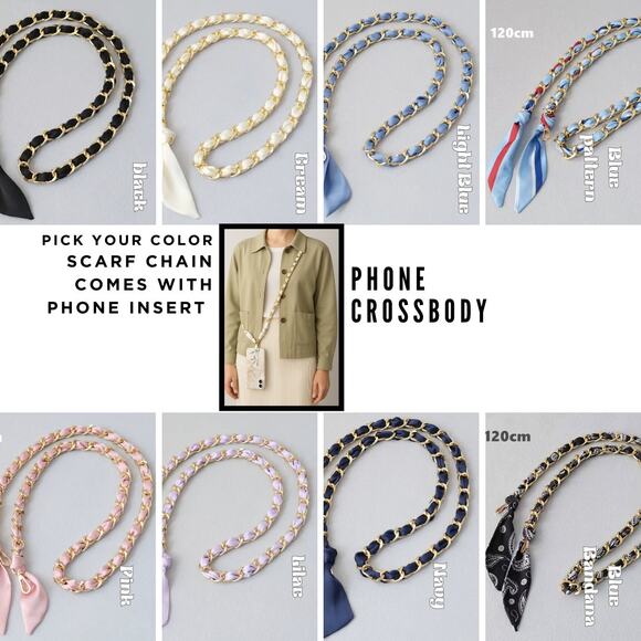 Retail $45 Scarf Twill Chain Phone or Bag Crossbody*47 in* PICK solid or print - Picture 1 of 1